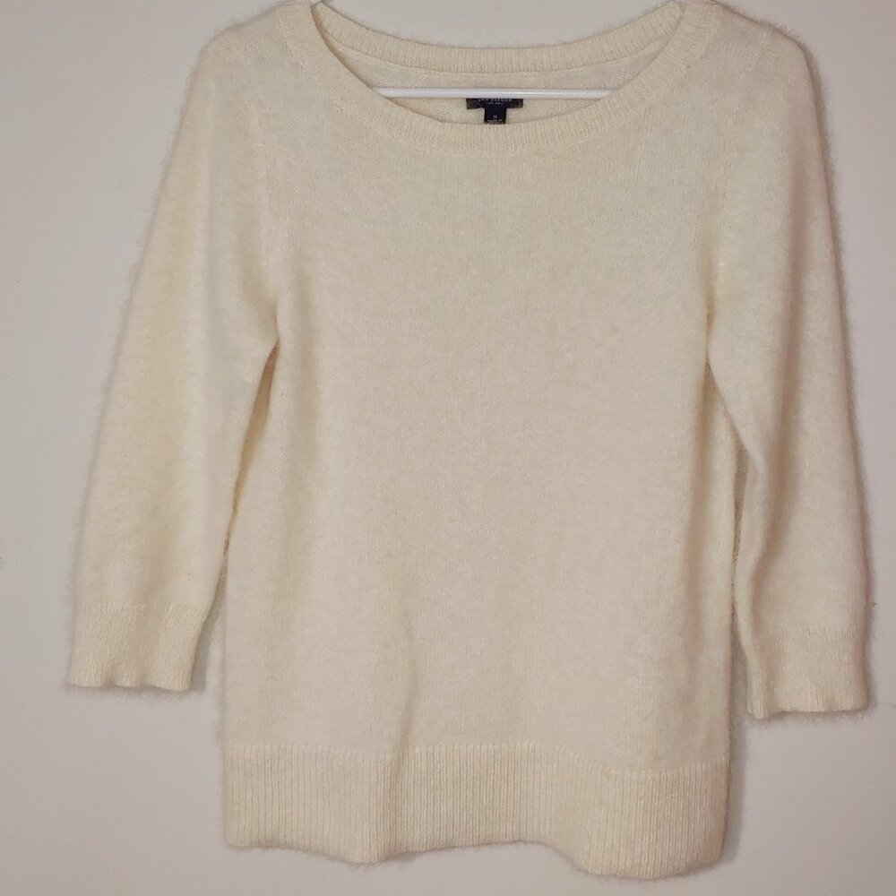 ANN TAYLOR 70% Rabit Hair 3/4 Sleeves Knit Sweater Size S Cream